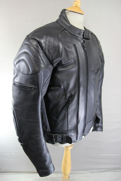 CLASSIC RACER BLACK LEATHER BIKER JACKET 42-44 INCH CHEST
