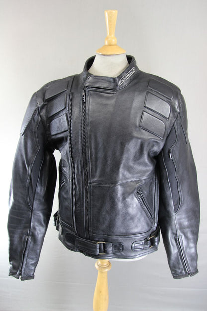 DANNISPORT BLACK LEATHER BIKER JACKET + SHOULDER & ELBOW T-PRO CE ARMOUR 44-46IN
