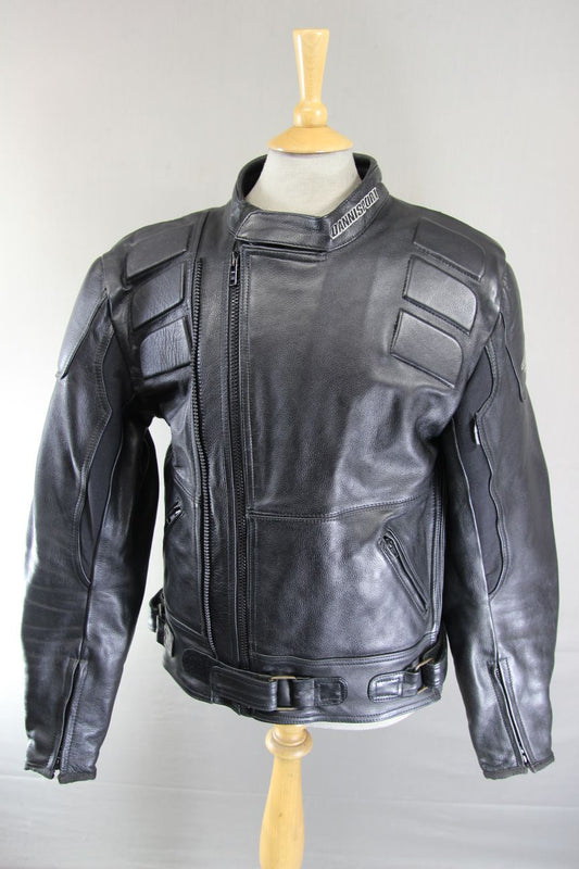 DANNISPORT BLACK LEATHER BIKER JACKET + SHOULDER & ELBOW T-PRO CE ARMOUR 44-46IN