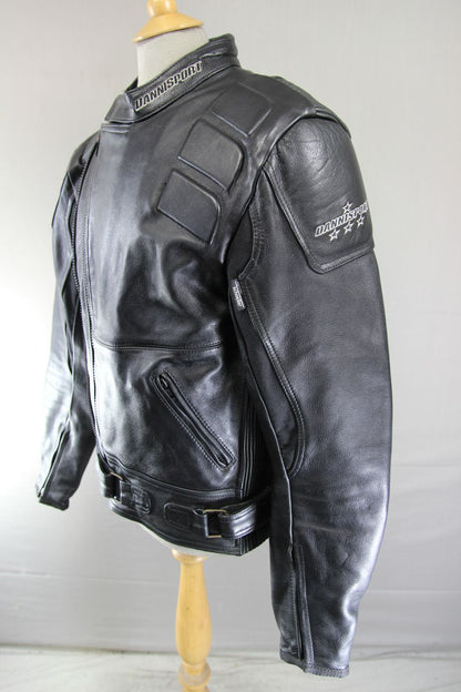 DANNISPORT BLACK LEATHER BIKER JACKET + SHOULDER & ELBOW T-PRO CE ARMOUR 44-46IN