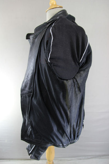 DANNISPORT BLACK LEATHER BIKER JACKET + SHOULDER & ELBOW T-PRO CE ARMOUR 44-46IN