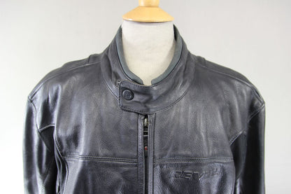 REV'IT! BLACK LEATHER BIKER JACKET WITH REMOVABLE SHOULDER & ELBOW CE ARMOUR 48"