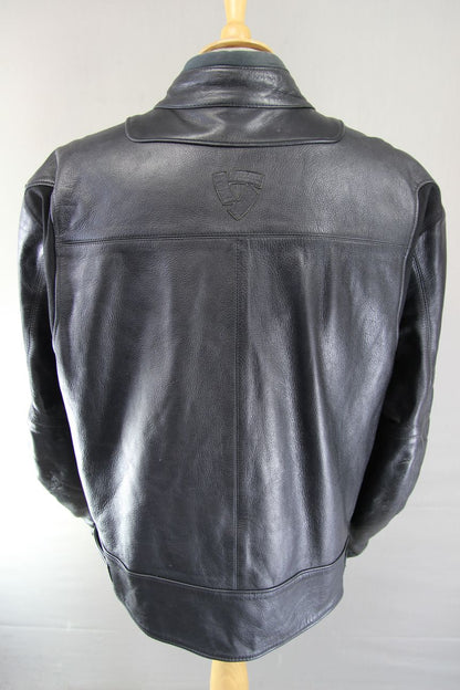 REV'IT! BLACK LEATHER BIKER JACKET WITH REMOVABLE SHOULDER & ELBOW CE ARMOUR 48"