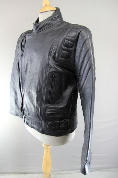 CLASSIC BLACK LEATHER BIKER JACKET WITH DETACHABLE THERMAL LINING 40-42 INCH