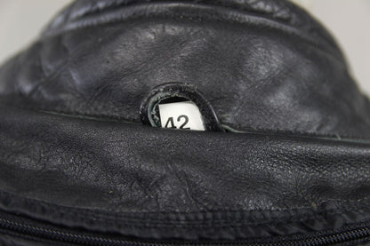 CLASSIC BLACK LEATHER BIKER JACKET WITH DETACHABLE THERMAL LINING 40-42 INCH