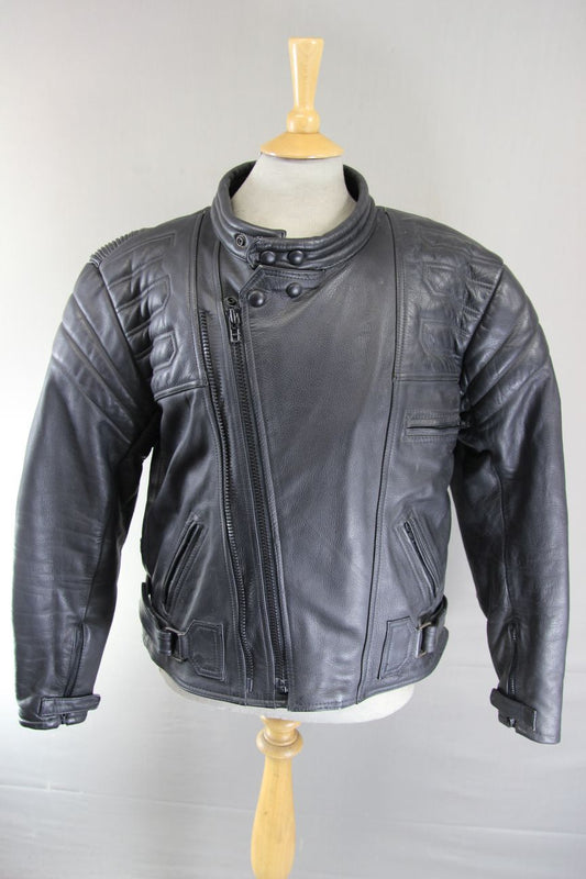 JUST BIKERS CLASSIC BLACK LEATHER COTTON LINED JACKET 42-44 INCH CHEST