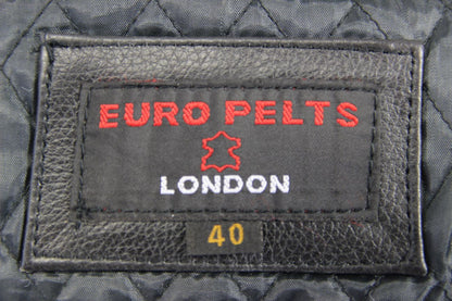 CLASSIC EURO PELTS BLACK LEATHER BIKER JACKET WITH THERMAL LINING 38-40 INCH/MED