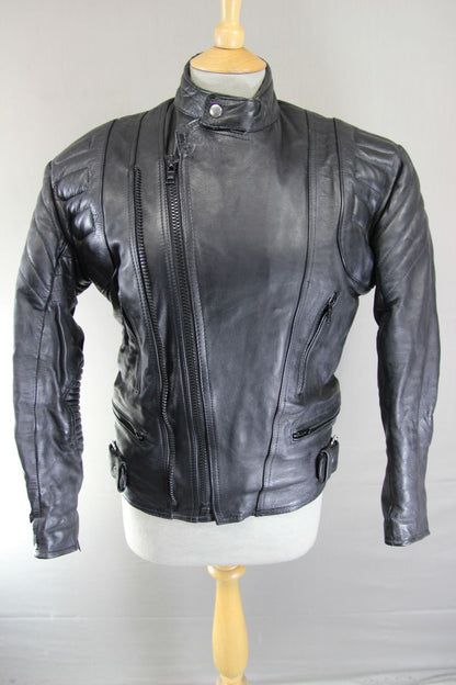 20-20 CLASSIC BLACK LEATHER BIKER JACKET 36-38 INCH CHEST