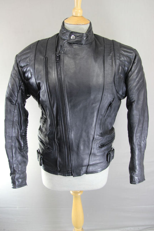 20-20 CLASSIC BLACK LEATHER BIKER JACKET 36-38 INCH CHEST