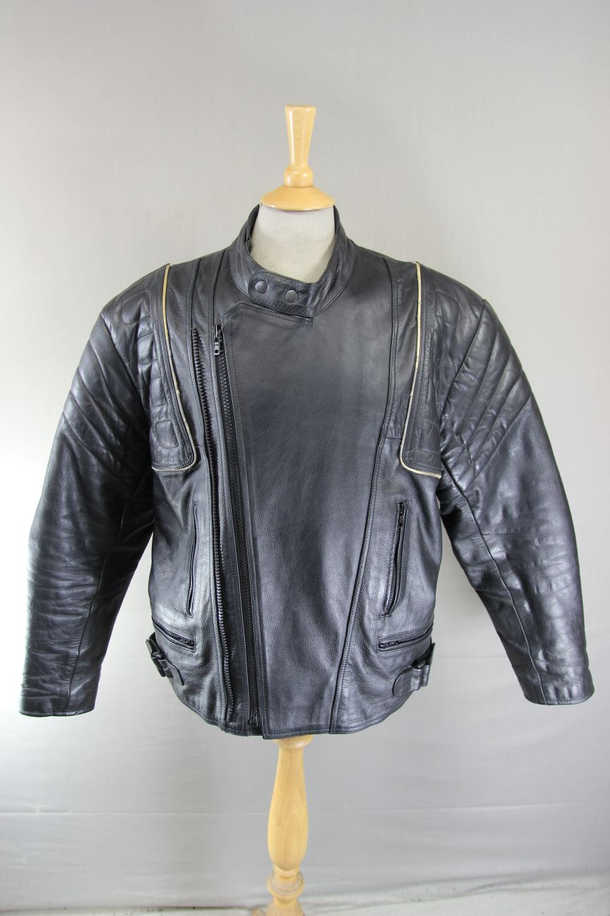 NLC CLASSIC REFLECTIVE BLACK LEATHER BIKER JACKET 44-46 INCH CHEST/XL