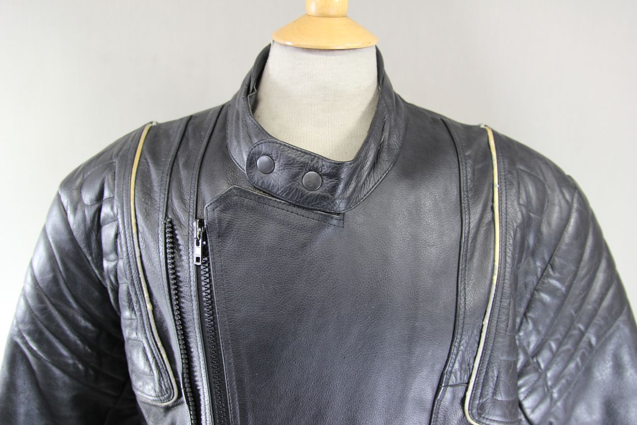 NLC CLASSIC REFLECTIVE BLACK LEATHER BIKER JACKET 44-46 INCH CHEST/XL