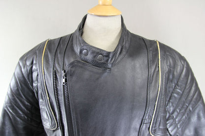 NLC CLASSIC REFLECTIVE BLACK LEATHER BIKER JACKET 44-46 INCH CHEST/XL