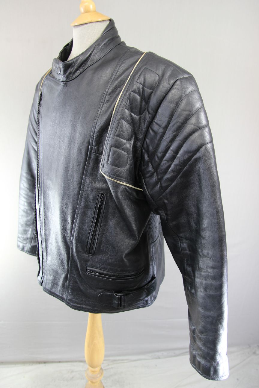 NLC CLASSIC REFLECTIVE BLACK LEATHER BIKER JACKET 44-46 INCH CHEST/XL
