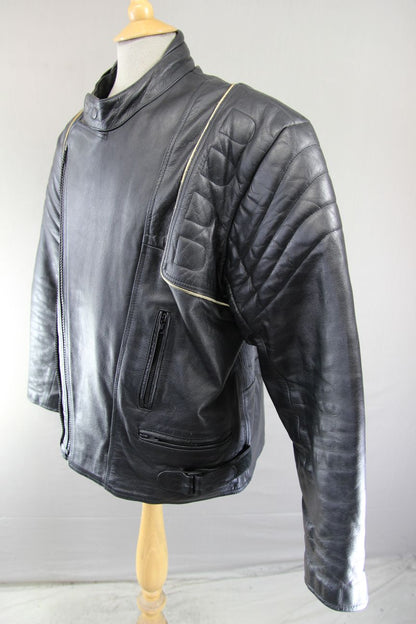 NLC CLASSIC REFLECTIVE BLACK LEATHER BIKER JACKET 44-46 INCH CHEST/XL