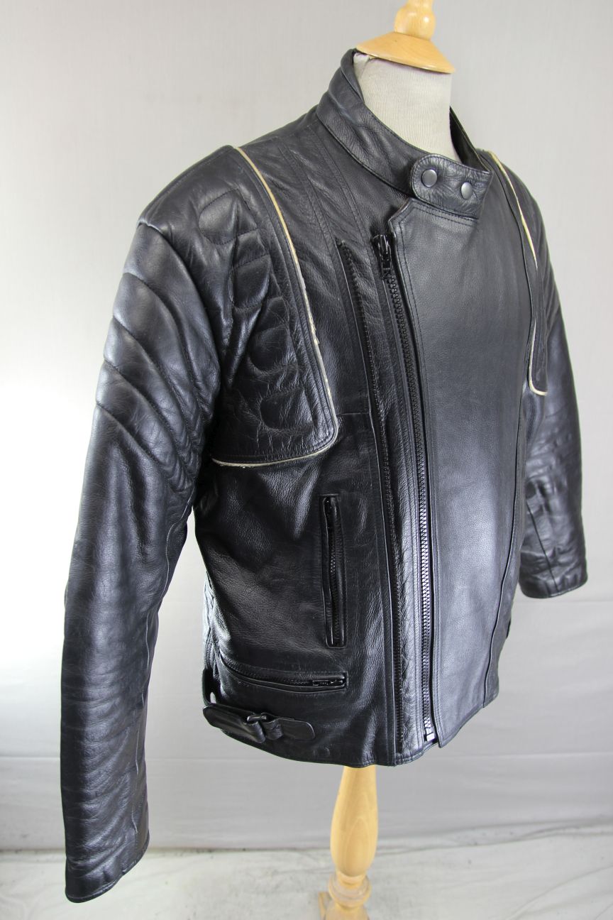 NLC CLASSIC REFLECTIVE BLACK LEATHER BIKER JACKET 44-46 INCH CHEST/XL