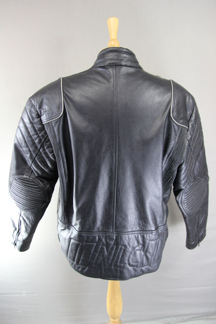 NLC CLASSIC REFLECTIVE BLACK LEATHER BIKER JACKET 44-46 INCH CHEST/XL