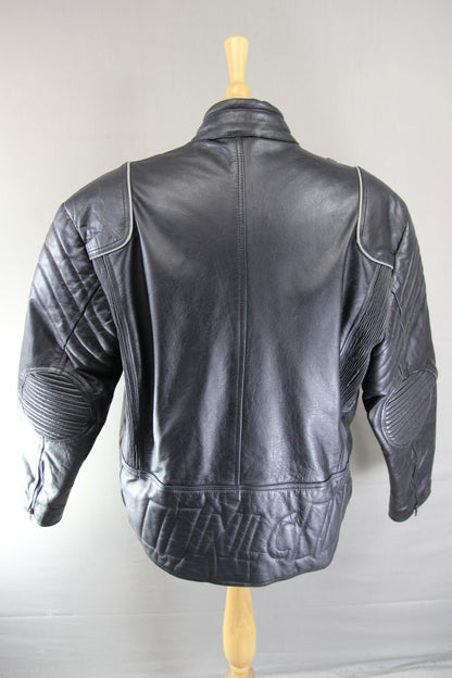 NLC CLASSIC REFLECTIVE BLACK LEATHER BIKER JACKET 44-46 INCH CHEST/XL