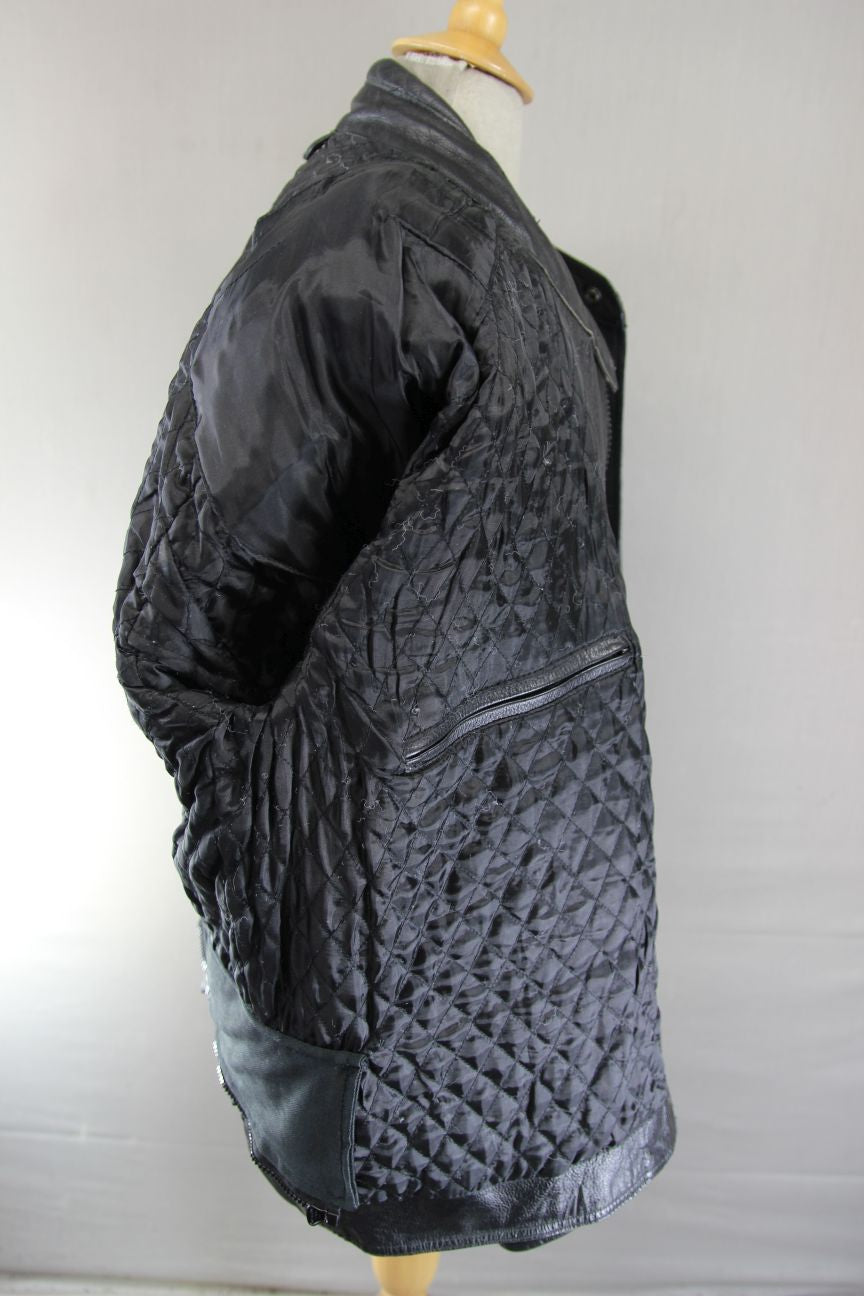 NLC CLASSIC REFLECTIVE BLACK LEATHER BIKER JACKET 44-46 INCH CHEST/XL
