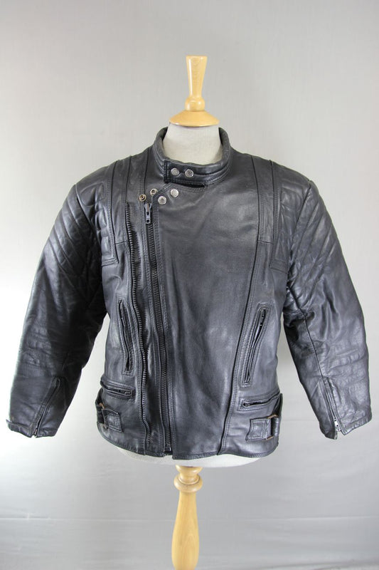 AKASO CLASSIC BLACK LEATHER BIKER JACKET 38-40 INCH CHEST