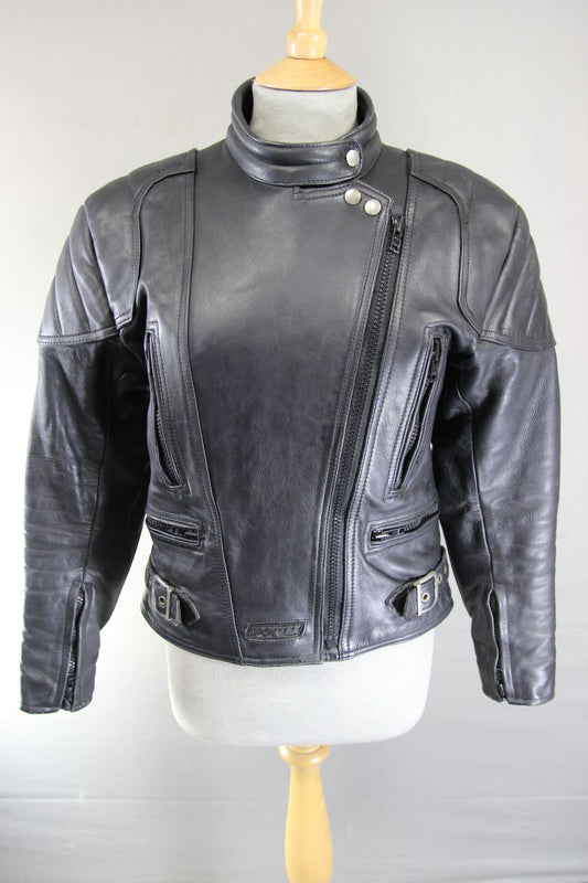 CLASSIC SPORTEX A5 BLACK LEATHER BIKER JACKET: SIZE 14