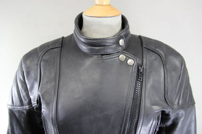 CLASSIC SPORTEX A5 BLACK LEATHER BIKER JACKET: SIZE 14