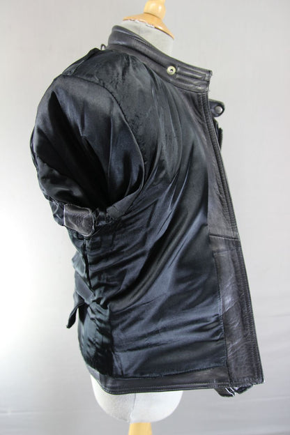 CLASSIC SPORTEX A5 BLACK LEATHER BIKER JACKET: SIZE 14