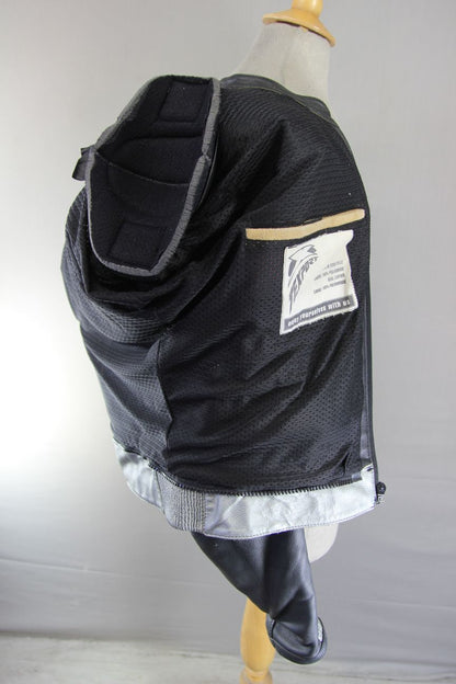 TEXPORT BLACK, SILVER & WHITE LEATHER BIKER JACKET + CE ARMOUR & RACE HUMP 42 IN