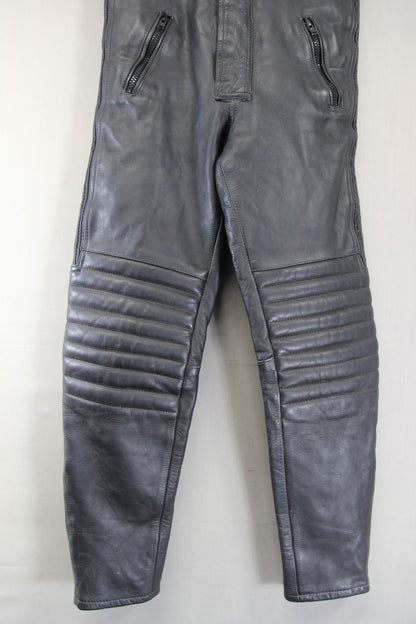 JTS BLACK LEATHER BIKER BIB & BRACE SALOPETTES: WAIST 34 INCH/INSIDE LEG 29 INCH