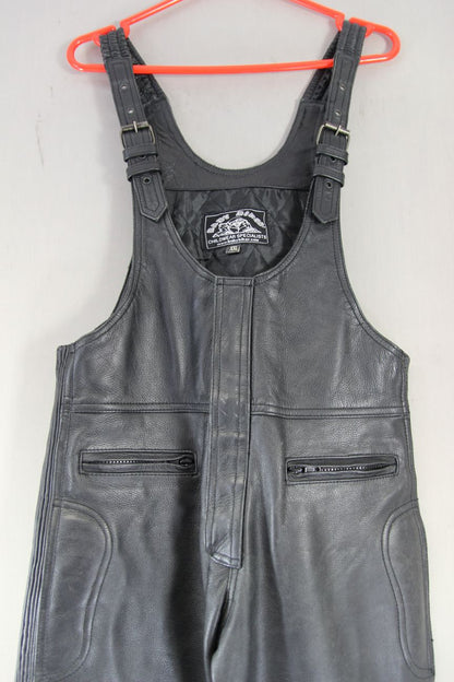 BOYS/CHILDS BABY BIKER BLACK LEATHER BIB & BRACE SALOPETTES WAIST 32/LEG 28"/XXL