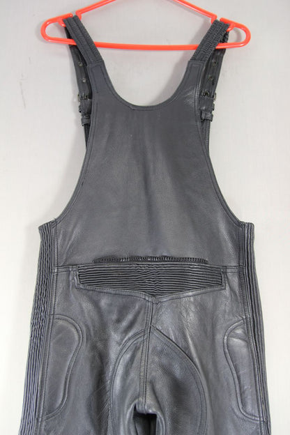 BOYS/CHILDS BABY BIKER BLACK LEATHER BIB & BRACE SALOPETTES WAIST 32/LEG 28"/XXL