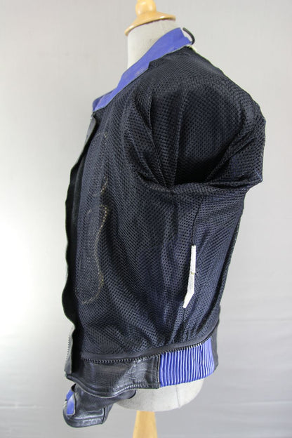 JTS BLACK, BLUE & SILVER LEATHER BIKER JACKET 42 INCH (SHORT FIT)