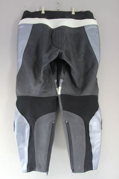 DUCHINNI BLACK & SILVER LEATHER BIKER TROUSERS WITH CE ARMOUR: WAIST 40"/LEG 30"