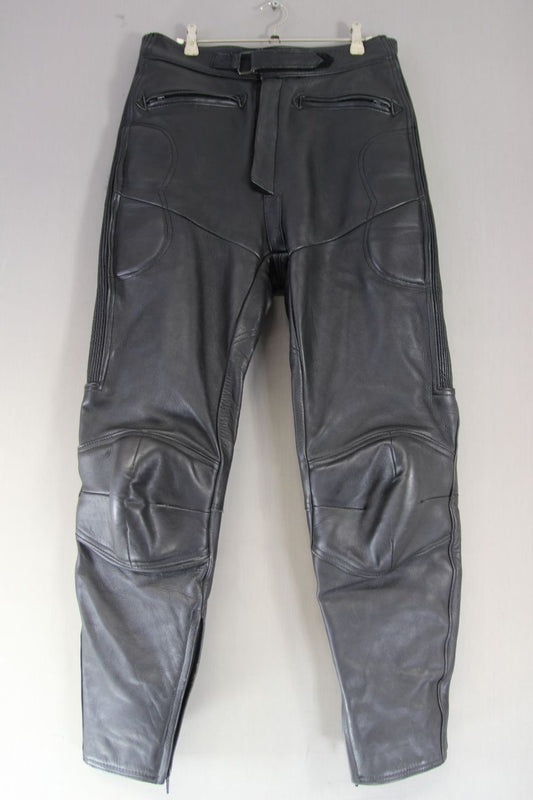 ASHMAN BLACK COWHIDE LEATHER BIKER TROUSERS WAIST 32 INCH/INSIDE LEG 29 INCH