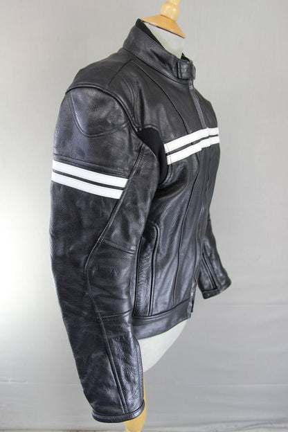 PROFIRST LADIES BLACK & WHITE LEATHER CAFE RACER STYLE BIKER JCKT + ARMOUR 36"/L