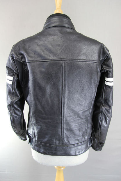 PROFIRST LADIES BLACK & WHITE LEATHER CAFE RACER STYLE BIKER JCKT + ARMOUR 36"/L