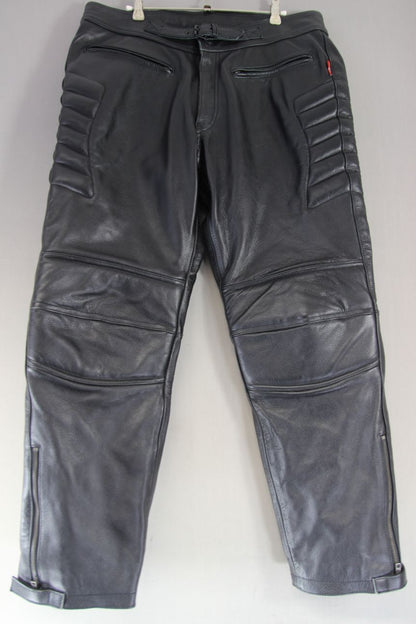SKINTAN BLACK LEATHER BIKER TROUSERS: WAIST 36 INCHES/INSIDE LEG 29 INCHES