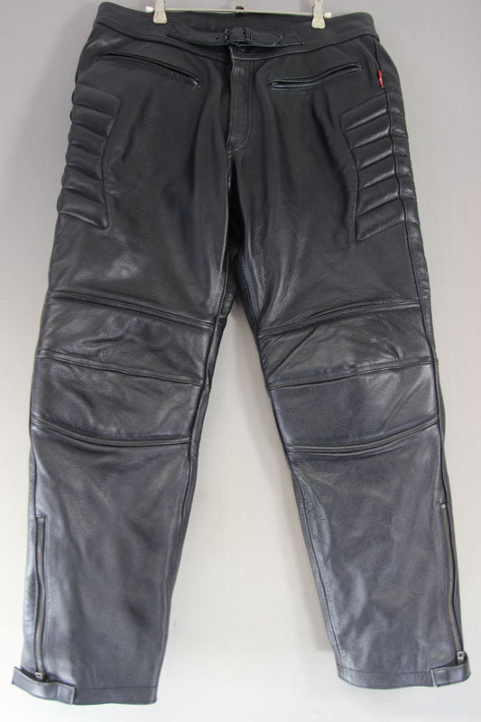 SKINTAN BLACK LEATHER BIKER TROUSERS: WAIST 36 INCHES/INSIDE LEG 29 INCHES