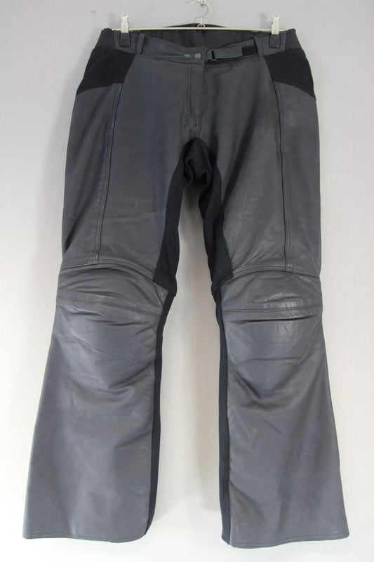 FRANK THOMAS LADY BLACK LEATHER BIKER TROUSERS + ARMOUR SIZE 14 WAIST 36/LEG 31"