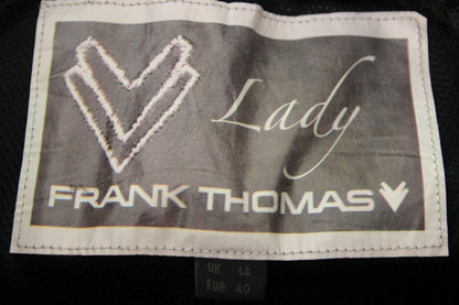 FRANK THOMAS LADY BLACK LEATHER BIKER TROUSERS + ARMOUR SIZE 14 WAIST 36/LEG 31"