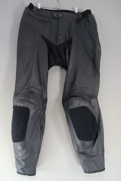 SPIDI BLACK LEATHER BIKER TROUSERS WITH HIP & KNEE CE ARMOUR: WAIST 36"/LEG 32"