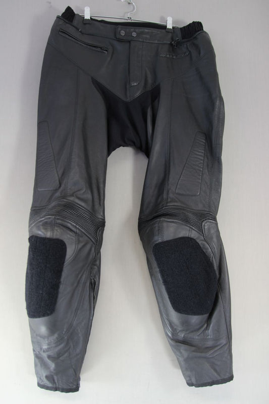 SPIDI BLACK LEATHER BIKER TROUSERS WITH HIP & KNEE CE ARMOUR: WAIST 36"/LEG 32"