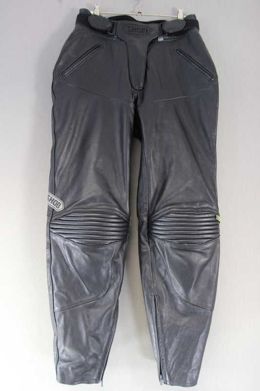 SHOEI WOMEN'S BLACK LEATHER BIKER TROUSERS + CE ARMOUR WAIST 30 INCH/LEG 31 INCH