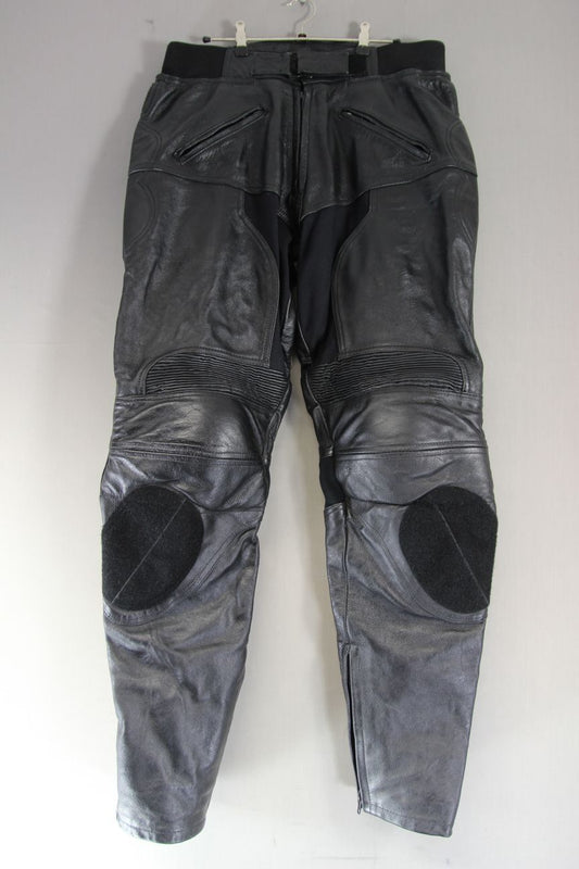 WHITE WINGS BLACK LEATHER BIKER TROUSERS+CE ARMOUR WAIST 36"/LEG 36" (LONG FIT)