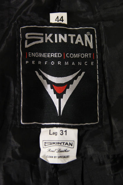 SKINTAN BLACK LEATHER BIKER TROUSERS WITH CE KNEE ARMOUR WAIST 44"/LEG 31-32"