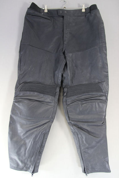 FRANK THOMAS BLACK LEATHER BIKER TROUSERS: WAIST 36-38 INCH/INSIDE LEG 30 INCH