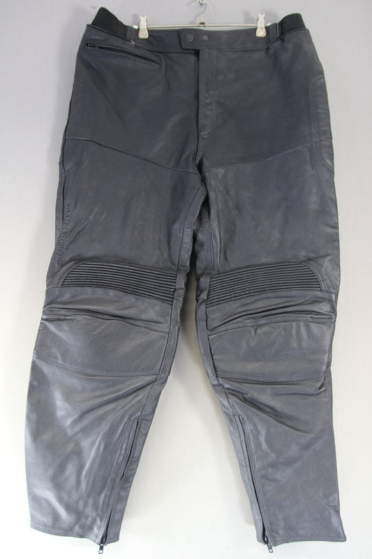 FRANK THOMAS BLACK LEATHER BIKER TROUSERS: WAIST 36-38 INCH/INSIDE LEG 30 INCH