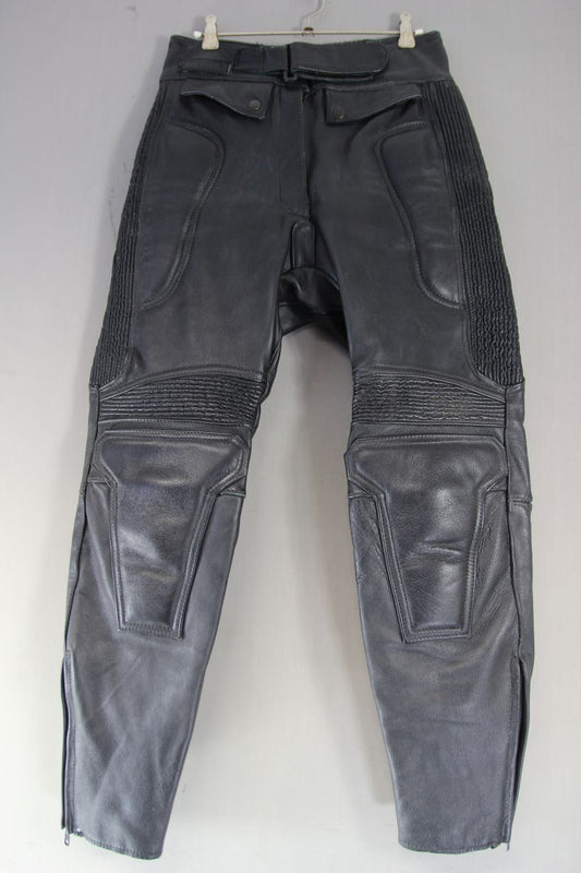 SPORTEX DOLOMITE BLACK LEATHER BIKER TROUSERS SIZE 14 WAIST 28-30/INSIDE LEG 28"