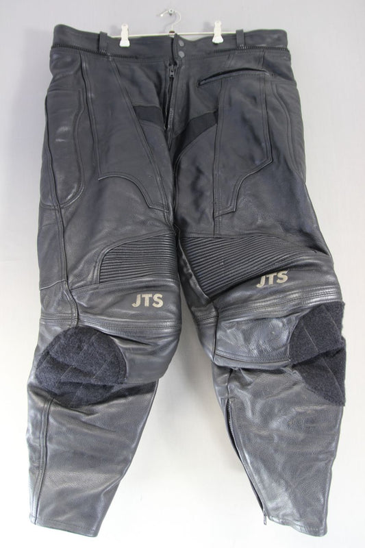 JTS BLACK LEATHER BIKER TROUSERS WAIST 38-40 INCH/INSIDE LEG 28 INCH (SHORT FIT)