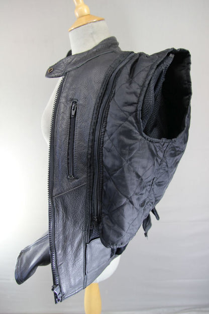 RIOSSI BLACK COWHIDE LEATHER BIKER JACKET WITH PROTECTORS/THERMAL LINING SIZE 10