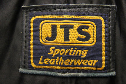 JTS BLACK LEATHER BIKER TROUSERS: WAIST 38 INCH/INSIDE LEG 27 INCH (SHORT FIT)
